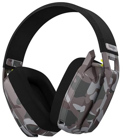 BINNUNE BW06 Cascos Gaming Inalambricos, Auriculares Gaming Inalambricos de 2.4G para PS5, PS4, PC, NS, Cascos PS5 con Sonido Estéreo Auriculares con Microfono, Duración 60Hr+,Camuflaje
