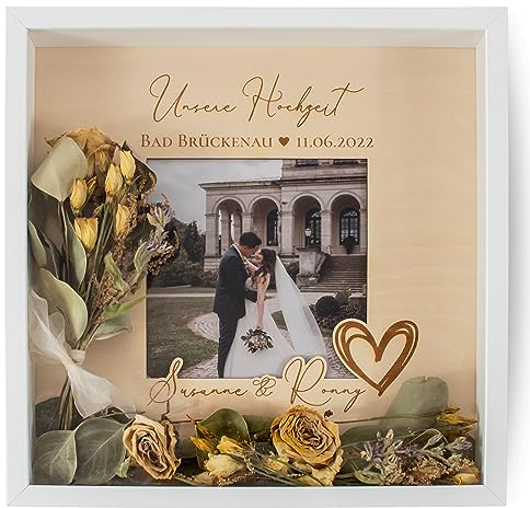 Suzu Papers Geldgeschenk Hochzeit - Bilderrahmen zum Befüllen: Personalisierte Hochzeitsgeschenke (Blumenstrauß, 35 x 35 cm)