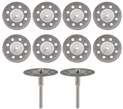 10pcs Diamond Cutting Wheels 22mm Diameter Cut Off Discs with 2pcs 3mm Mandrels Replacement for Dremel Rotary Tools