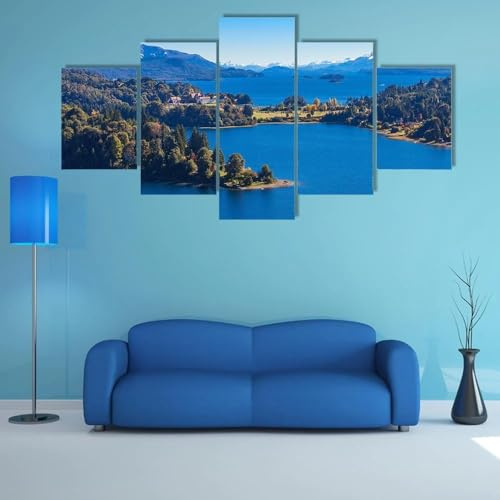 RAPSANI Cuadro en Lienzo Lago Nahuel Huapi En Argentina 125x60cm-XXL Impresión Material Tejido no Tejido Artística Imagen Gráfica Decoracion de Pared-5 Piezas-Listo para Colgar