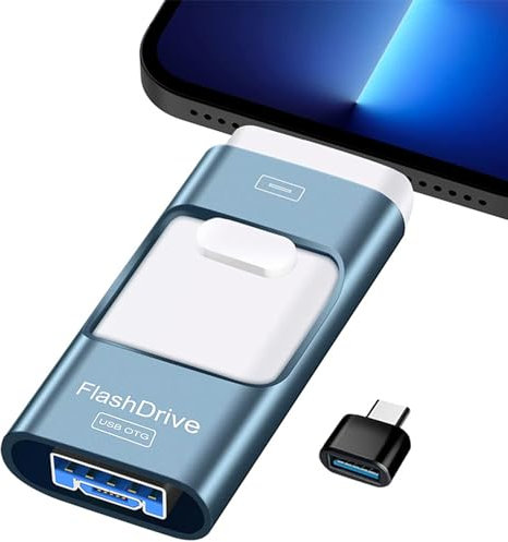 ARCELI USB Flash Drive for iPhone 64GB- 4 in 1 Photo Memory Stick External Storage Pen Drive Compatible for IOS/Android/Tablet/PC and Devices with Micro USB 3.0/OTG (Blue)