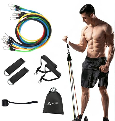 Andes Bandas Elásticas, Gomas Elásticas de Resistencia, 5 Tubos de látex con Manijas, Correas de Tobillo, Ancla de Puerta para Gimnasio en Casa, Yoga, Pilates, Terapia Física, Musculacion