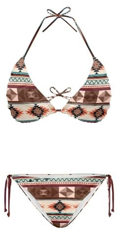 SEANATIVE 2-teiliges Bikini-Set für Damen, Neckholder, Triangel-Badeanzug, frecher Tanga, Bademode, Braun, Ethno-Stil, XL