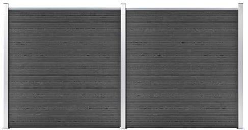 Homgoday Mobiles Set Zaunpaneele aus WPC, 353 x 186 cm, Schwarz, Gartentor, Zauntor für den Außenbereich, Zaunpfosten, Barriere für Cortilev Decor von Möbeln