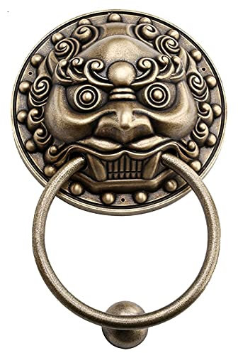 XUJIAM Haustürklopfer, Türklopfer, Antiker Messing-Türklopfer, Bronze-Türgriff, Tiergesicht-Türring for Türdekorationszubehör (Color : Bronze, Size : 20cm)