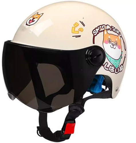 QJWMatic Kinder-Motorradhelm, offener Rollerhelm für Kleinkinder, Straßen-ATV-Helme für Jungen und Mädchen mit Sonnenblende für Kinder von 3–12 Jahren E,53-57CM