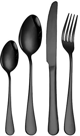 Cutlery Set, Stainless Steel Flatware Set,transparent plastic, Spoon Knife and Fork Set,16-Piece Modern Kitchen Silverware Tableware Set Service for 4 People,18/10 Stainless Steel Flatware Set,Titaniu