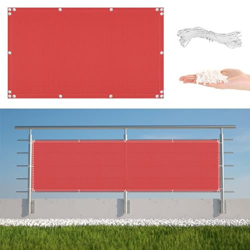 Balkonsichtschutz 80x700cm Rot Schild Abdeckung für Outdoor Pool Deck Schutz gegen neugierige Blicke inklusive Kabelbinder und Seil erhöhen Privatsphäre und Komfort