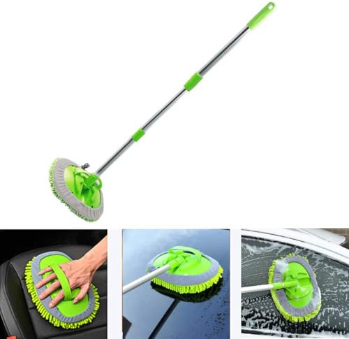RAKTDA Autowaschbürste für VW Golf Cabriolet/Sportsvan, 360° Drehen Auto-Doppelkopf-Waschbürste Mikrofaser Chenille Multifunktional Autowaschmopp,B