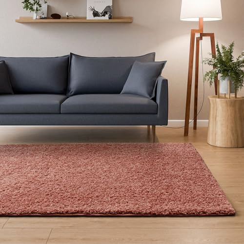 Interiyou Hochflor Teppich Sofia - 80x150 cm Rosa - flauschig und einfarbig - waschbar und rutschfest - weicher Langflor