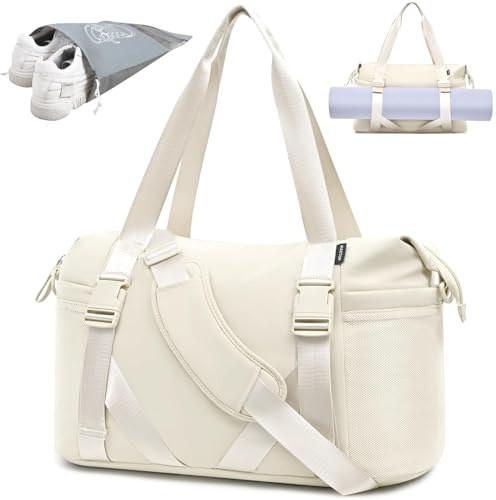 MAXTOP Bolsa de Viaje Deporte para Mujeres Yoga Tote Travel Duffle Bag Weekender Carry on Overnight Personal Item Bag For Fitness,Sports,Travelling Beis