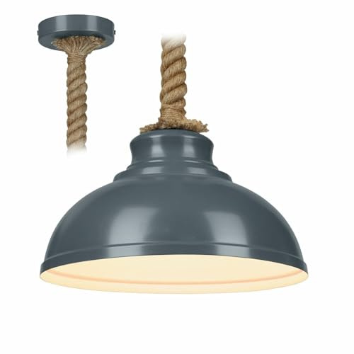 Loberon Hängelampe Netherby, Maritimer Stil, Zierende Seilaufhängung, Küstencharme, Hängeleuchte, Kinderzimmer, Wohnzimmer, Eisen, Jute, blau