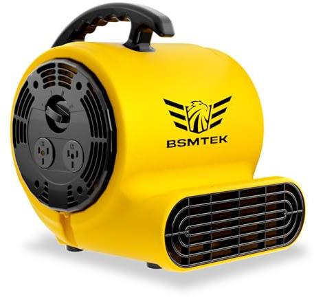 BSMTEK Air Mover Blower Fan, Industrial 1/3HP 1200CFM Monster Floor Blower Carpet Dryers - 3 Speeds Switch, 4 Adjustable Angles, 15FT Long Cord, Stackable - 2025 Upgraded