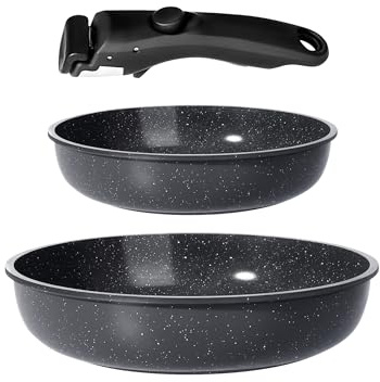 GiPP Pots and Pans Set Non Stick,3PCS Grey Granite Nonstick Cookware Sets with Detachable Handle,Induction Kitchen Set Removable Handle,RV Cookware Set,PFOA Free (Grey,3PCS)