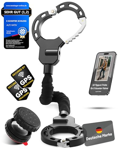 ALTIVATIV - E Scooter Schloss - [POWERLOCK PRO] Schloss für E Scooter mit AirTag Hülle & GPS Aufkleber für Max. Diebstahlschutz | E Roller Schloss & Handschellenschloss | Inkl. Ratgeber Handbuch