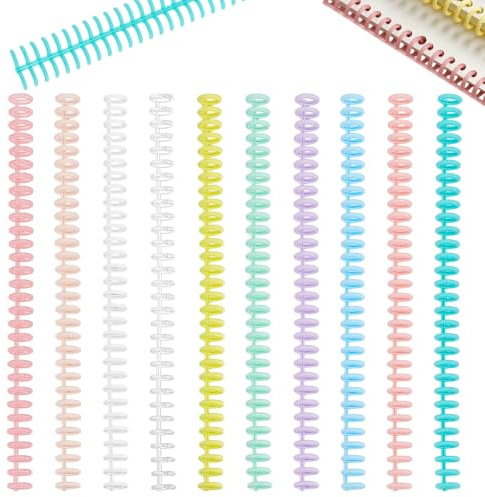PH PandaHall 20 Pack Book Binding Wire 10 Colors Plastic Binding Comb Spines Double Ring Coil 30 Holes 1/2 Diameter Twin Spines Combs Spiral Ring Coil for Notebook, Book, Students and Coworkers