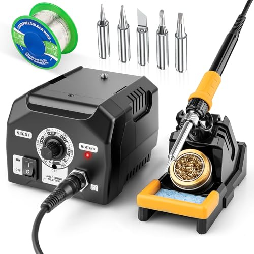 Siziviki 936A I Soldering Station Iron Kit, 45W Micro Soldering Practice Set for Electronics, ESD-Safe, Minimalist Operation, Fast Heating & Temp Control 302°F–572°F, with 5 Soldering Tips