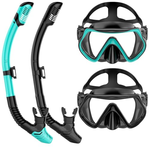 Equipo de esnórquel para adultos, juego de máscara de esnórquel para adultos, gafas de natación con cubierta para la nariz, vidrio templado HD panorámico antifugas, antivaho, paquetes de esnórquel de
