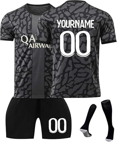 Générique Maillot De Foot Personnalisé Enfant Et Adultes avec Nom Numéro De L'Équipe, Tenue De Sport Garçon Homme Cadeau Vêtements De Football Strips Tee Shirt Personnalisable Short avec Chaussette