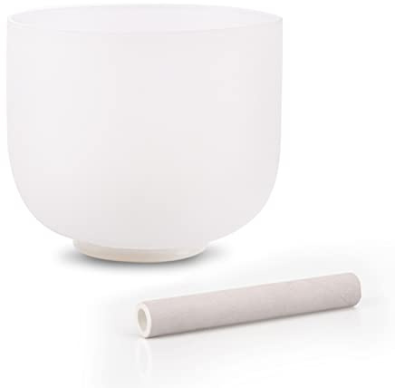 ALIOTH Kristall-Klangschale Solfeggio Klangtherapie mit Wildlederhammer, 17,8 cm, 528 Hz