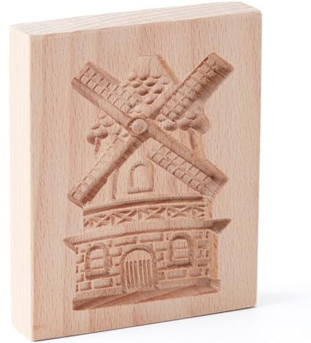 Wooden Windmill Speculoos Cookie Mold, Hand-Carved Press | Traditional Speculaas Design, For Dutch Holiday Cookies, Christmas Spiced Biscuits And European Baking