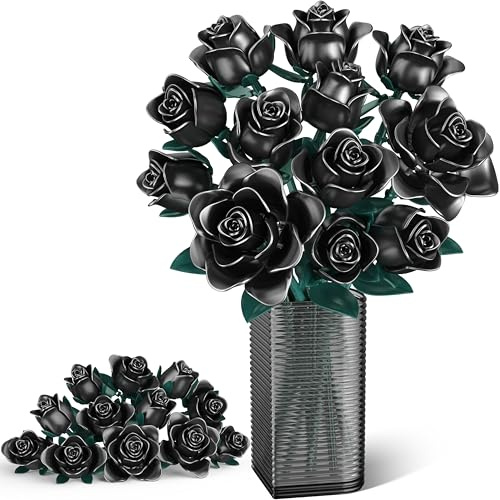 Flowers Bouquet Building Set, 634 PCS Adjustable Leaves & Petals, DIY Artificial Black Roses Block Kit for Kids Birthday Christmas, Adults Valentine’s Day, Her or Him