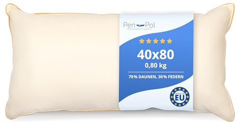 pen pol Daunenkissen 80x40 cm 800g Füllung – 70% Daunen 30% Federn – Kopfkissen zum Schlafen – Naturfüllung – Bettkissen 100% Baumwollbezug – Atmungsaktiv & Formstabil – Made in EU - Ecru