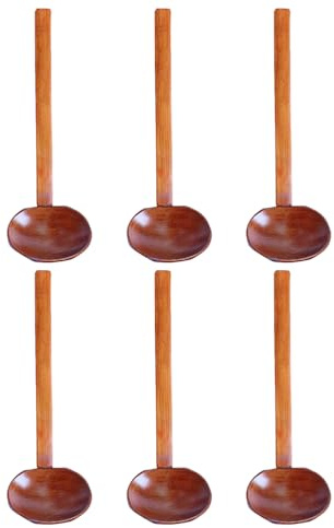Cabilock Lot de 6 cuillères à soupe japonaises : cuillères à ramen en bois à long manche, louche pour porridge, restaurant, ménage, repas, mélange, cuisson
