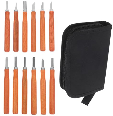 LIFKOME Cincel para Tallar Madera con Mango de Madera de Imitación Cuchillos de Escultura y Grabado para Proyectos DIY Herramientas de Corte Resistentes y Kit Funda con Cremallera