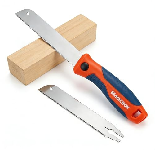 Magicbox Japansäge Set mit 2 Austauschbare Klingen & Schnellwechselsystem, Feinsäge für Holz, 16cm Ergonomischer Griff, 21.5cm Karbonstahl Klinge, inkl. Schutzhauben, Japan Säge Set
