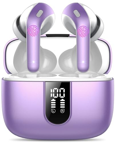 IKT Ear Buds Wireless Earbuds, 50Hrs Playtime Bluetooth Earphones, Bluetooth Headphones 5.3, In Ear with 4 ENC Call Noise Cancelling Mics, Bass Boost 85%, Mini Earbuds IPX7 Waterproof, USB-C(Purple)