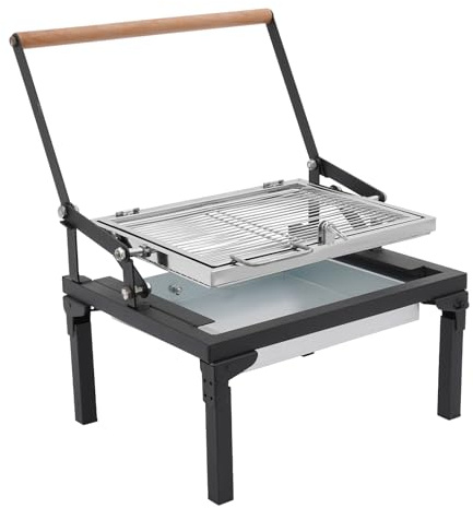 Barbecue pieghevole a carbonella, portatile da campeggio, barbecue a carbonella con griglia girevole a 360 gradi, griglia da picnic regolabile per esterni, giardino, feste, 48 x 38 x 35 cm