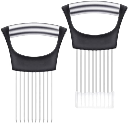 AEUXZA Porta Cipolla in Acciaio Inox con Impugnatura in Acciaio, Affetta Verdure Manuale & Inteneritore per Carne, Resistente e Antiruggine per Cipolle, Pomodori, Patate e Carne