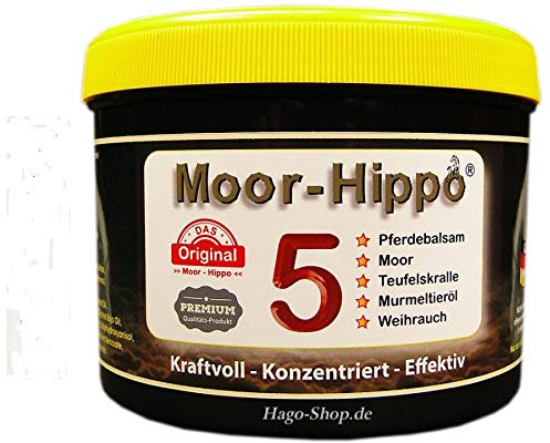 HAGO Moor-Hippo 5 - Pferdesalbe mit Moor, Teufelskralle, Murmeltier- und Weihrauchöl - 500ml (5 in 1) - erst kühlend anschließend warmhaltend