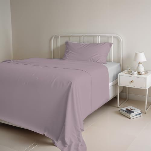 COMPLETO LETTO PIAZZA E MEZZA NATURAL COLOR 100% Cotone - Prodotto in Italia - Sopra 180x300 cm, Sotto 120x200 cm, Federa 50x80 cm Tinta Unita - DoubleFace - Rosa Antico/Grigio Chiaro