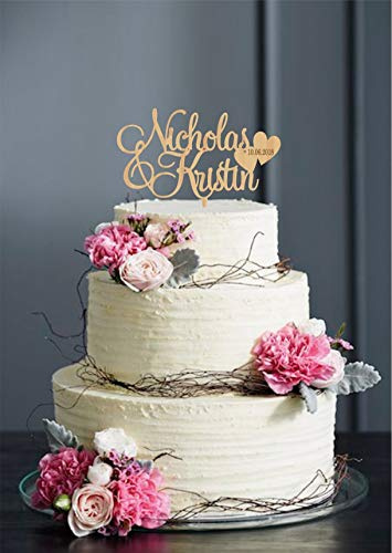 Vornamen-Tortenaufsatz für Hochzeit, mit Herz, goldfarben, silberfarben