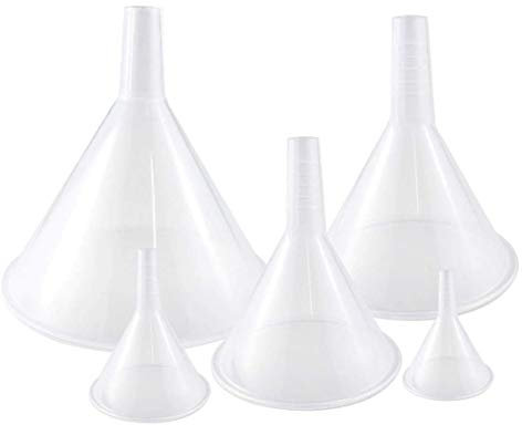 Faxco - Imbuto in plastica, 5 pezzi, set di imbuti piccoli, multiuso a bocca larga, in plastica, per liquidi, spezie, polvere, lozioni, oli
