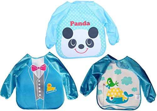 Chilsuessy 3 Pack Wasserdicht Ärmellätzchen abwaschbar latz mit ärmel lätzchen mit auffangschale Ärmellätzchen mit Nässeschutz - Essen und Play Smock Schürze für Kleinkinder, 3#