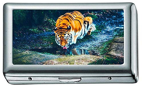 Silber Metall Zigarettenetui, Tiger Trinkwasser hd Ad Zigarettenetui/Box, Kreditkartenetui für Frauen Männer