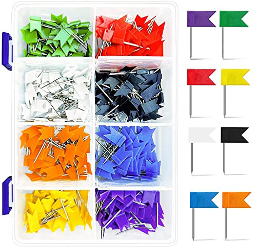 Colored Flag Travel Map Push Pins, 400 Pack Multicolored Map Tacks