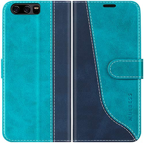Mulbess Schutzhülle für Huawei P10 Hülle, PU Leder Handytasche mit Kartenfächern, Flip Smart Cover, Magnetische Handyhülle, Stilvoll Mint Blau