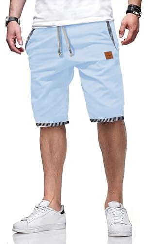 ZOXOZ Herrshorts Korta byxor Män Shorts Män Sommar Fritid Stretch Bomull med fickor Himmelsblå L