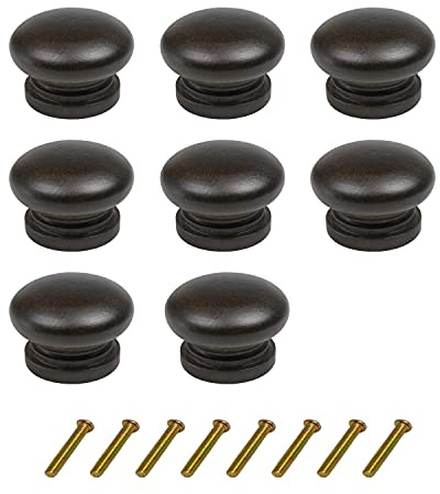 8 Pack Round Wood Drawer Knobs Black Walnut Finished Kitchen Cabinet Pulls Handles Hardware for Kitchen Cabinets Furniture Dresser Wardrobe Cupboard Drawer Pulls Knobs