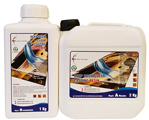 Deep Pour Crystal Clear Epoxy Resin 3KG (A + B) SET -Clear Epoxy Resin at One Layer, Big Casting River Tables Making Countertop, Cheeseboard Casting Pourable Epoxy Resin Kit
