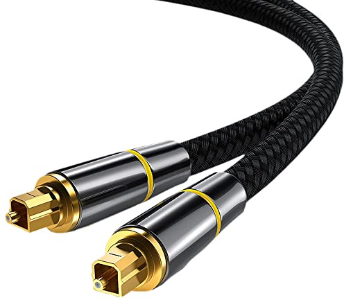 Eono Câble Optique Audio Numérique Toslink, 1m Cordon Fibre Optique Toslink Digital 24K Platinum Male à Male Compatible avec HiFi Home Cinéma, Amplificateur, TV, PS4, Xbox