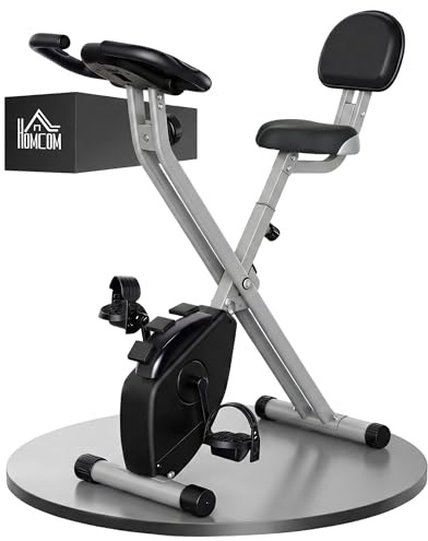 HOMCOM Cyclette Pieghevole da Fitness in Acciaio, Cyclette da Casa Silenziosa con Manubrio e Sella Regolabili/Resistenza Regolabile a 8 Livelli, Schermo LCD e Sensore di Frequenza Cardiaca, Grigio