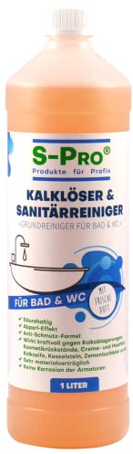 S-Pro Kalklöser und Sanitärreiniger, Kalkentferner Badreiniger, Grundreiniger und Entkalker für Bad und WC, Reiniger gegen Kalk, 3x 1 Liter