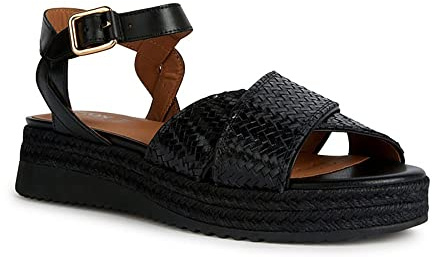 Geox Women's D Eolie Espadrille Wedge Sandal, Noir, 38 EU