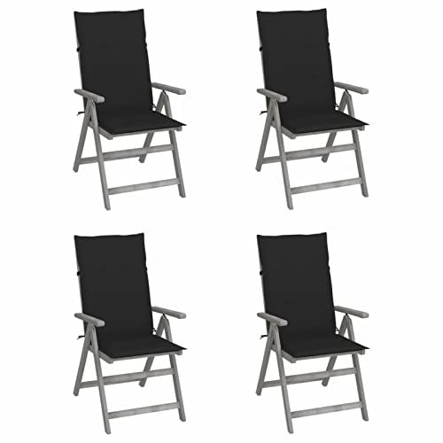 Chenshu Verstellbare Gartenstühle 4 STK. mit Auflagen, Gartenmöbel, Balkonstühle, Hochlehner, Balkonmöbel, Bistrostuhl, Balkonset, Garten Stühle, Armlehnenstuhl, Massivholz Akazie