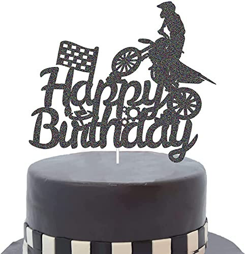 G-LOVELY'S Motorrad Kuchen Topper, Motorrad Tortendeko, Geburtstag Tortenstecker, Happy Birthday Motorrad Cake Topper Dekoration für Männer Geburtstag Party Dekoration